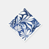 Blauw botanisch waterverf bloemmotief wit patroon servet (Hoek)