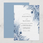 Blauw Botanisch Whimsy Bruiloft Kaart (Voorkant / Achterkant)