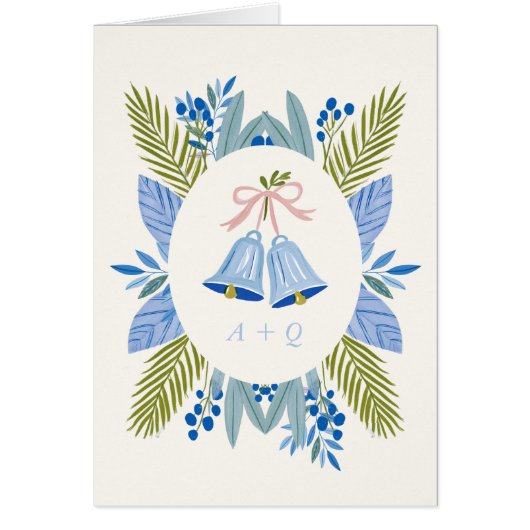 Blauw botanisch winter bruiloftceremonieprogramma (Voorkant)