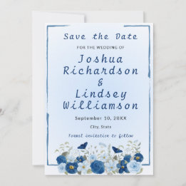 Blauw Botanische Elegantie Bruiloft Save The Date