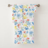 Blauw Botanische Waterverf Bloemenpatroon Bad Handdoek (Insitu)