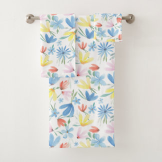 Blauw Botanische Waterverf Bloemenpatroon Bad Handdoek