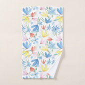 Blauw Botanische Waterverf Bloemenpatroon Bad Handdoek (Handdoek)