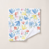 Blauw Botanische Waterverf Bloemenpatroon Bad Handdoek (Wasdoekje)