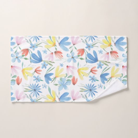 Blauw Botanische Waterverf Bloemenpatroon Bad Handdoek (Handdoek)
