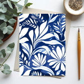 Blauw Botanische Waterverf Bloemenpatroon Briefkaart