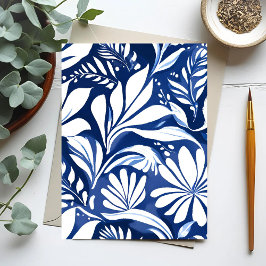 Blauw Botanische Waterverf Bloemenpatroon Briefkaart