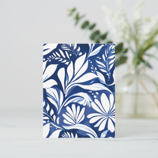 Blauw Botanische Waterverf Bloemenpatroon Briefkaart (Staand voorkant)