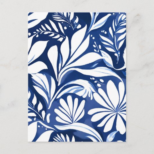 Blauw Botanische Waterverf Bloemenpatroon Briefkaart (Voorkant)
