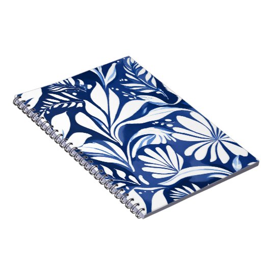 Blauw Botanische Waterverf Bloemenpatroon Notitieboek (Rechterzijde)