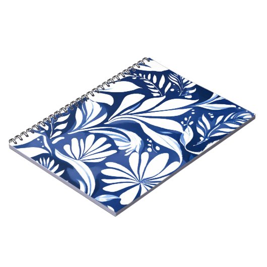 Blauw Botanische Waterverf Bloemenpatroon Notitieboek (Linkerzijde)