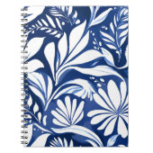 Blauw Botanische Waterverf Bloemenpatroon Notitieboek (Voorkant)