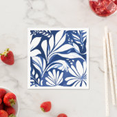 Blauw Botanische Waterverf Bloemenpatroon Servet (Insitu)