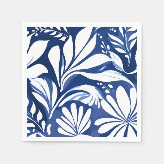 Blauw Botanische Waterverf Bloemenpatroon Servet (Voorkant)