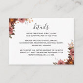 Blauw, Bourgogne, Blush, Roze Bloemen Trouwdetails Informatiekaartje (Voorkant)