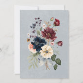 Blauw Bourgogne & Crème Rustieke Bloemen Bruidsbru Kaart (Achterkant)