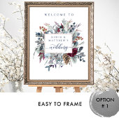 Blauw, Bourgogne, Paarse Floral Weddenschap Welkom Poster