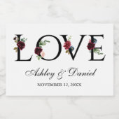 Blauw Bourgogne Waterverf Bloemen Liefde Bruiloft  Sparkling Wijnetiket (Enkel label)