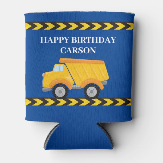 Blauw Bouwvoertuig Douane Verjaardagspartij Blikjeskoeler (Voorkant)