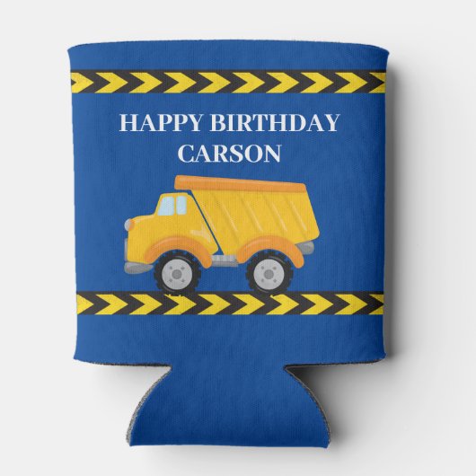 Blauw Bouwvoertuig Douane Verjaardagspartij Blikjeskoeler (Achterkant)