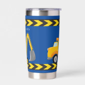 Blauw bouwvoertuig gepersonaliseerd voor kinderen geïsoleerde drinkbeker (Links)