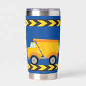 Blauw bouwvoertuig gepersonaliseerd voor kinderen geïsoleerde drinkbeker (Achterkant)