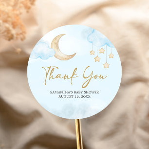 Blauw boven de maan baby shower ronde sticker