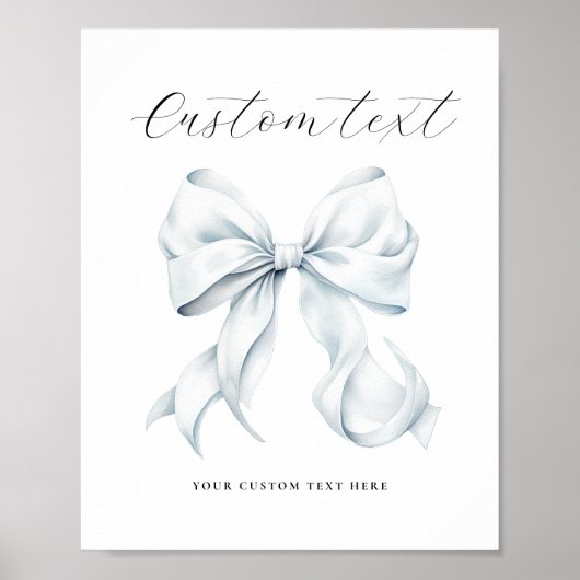 Blauw Bow Aangepaste Tekst Tabel Teken Poster (Voorkant)