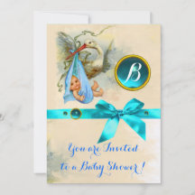 BLAUW BOW STORK BABY BOY SHOWER GEMSTONE MONOGRAM