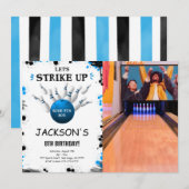 Blauw Bowling Foto uitnodiging (Voorkant / Achterkant)