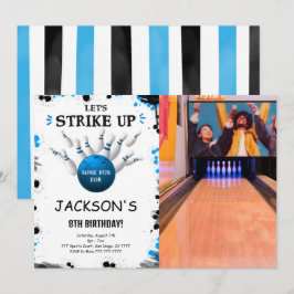 Blauw Bowling Foto uitnodiging