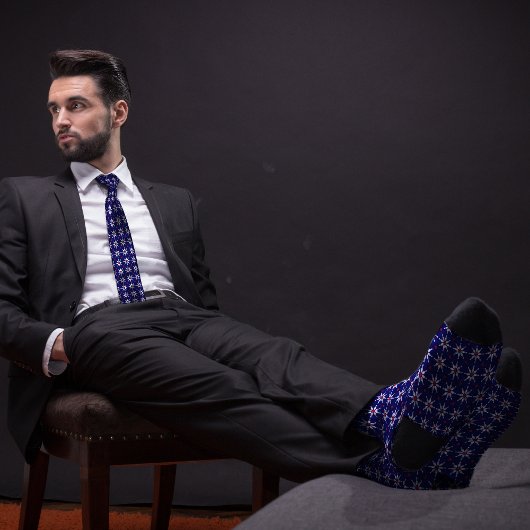 Blauw Bowling Pin Bloem Patroon Stropdas