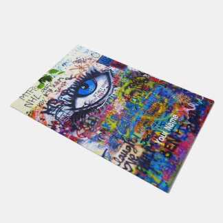 Blauw boze oog moderne graffiti deurmat