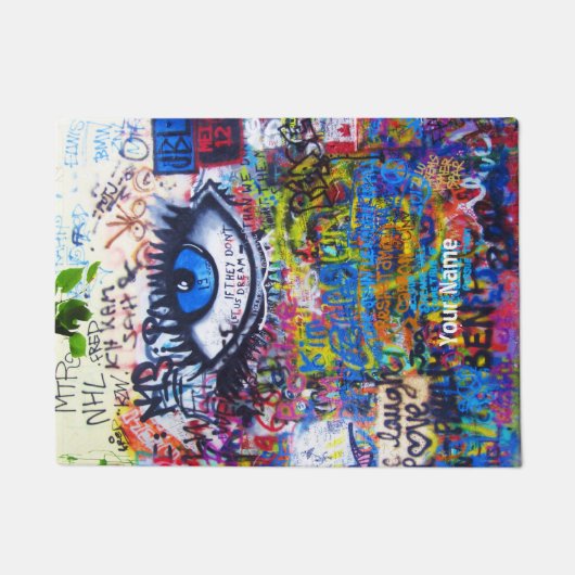 Blauw boze oog moderne graffiti deurmat (Voorkant)