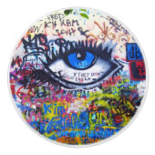 Blauw boze oog moderne graffiti keramische knop (Voorkant)