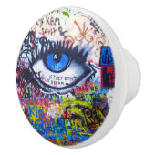 Blauw boze oog moderne graffiti keramische knop (Rechts)