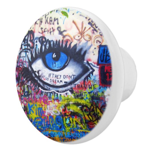 Blauw boze oog moderne graffiti keramische knop (Rechts)