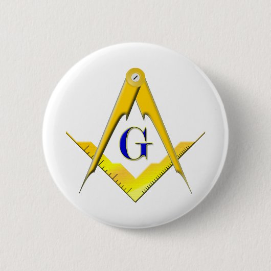 Blauw breng Vierkant & Kompassen onder Ronde Button 5,7 Cm (Voorkant)