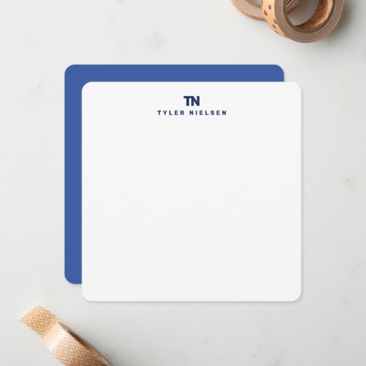 Blauw briefpapier met Initialen Notitiekaartje (Voorkant / Achterkant in situ)