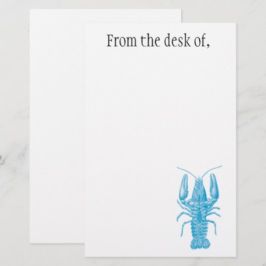 Blauw briefpapier voor kreeftenpapier (Voorkant / Achterkant)