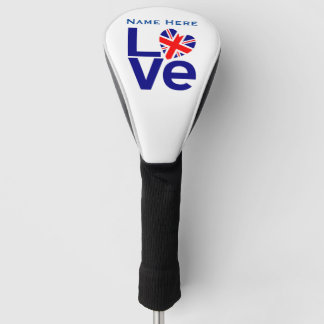 Blauw Brits LIEFDE Hart Vlag Gepersonaliseerd Golfheadcover