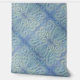 Blauw Brocade patroon vinyl behang
