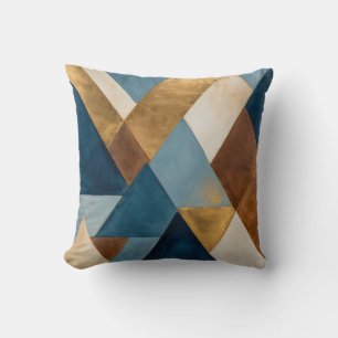 Blauw brons crème en goud geometrisch abstract kussen