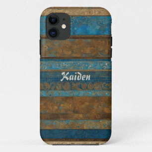 Blauw brons en goud grunge strepen gepersonaliseer Case-Mate iPhone case