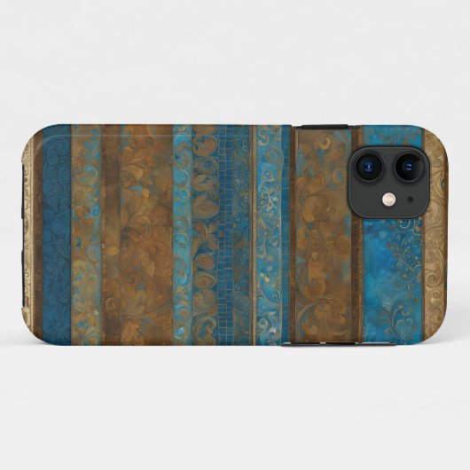 Blauw Brons en Gouden Grunge Strepen Case-Mate iPhone Case (Achterkant (horizontaal))