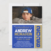 Blauw & Brons Goud Afstuderen Fotoaankondiging Kaart (Voorkant)