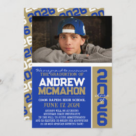 Blauw & Brons Goud Afstuderen Fotoaankondiging Kaart