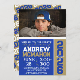 Blauw & Brons Goud Afstuderen Fotouitnodiging Kaart