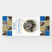 Blauw & Brons Goud Fotocollage Afstuderen Vinyl Spandoek (Horizontaal)