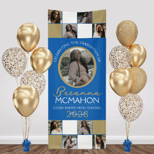 Blauw & Brons Gouden Foto Collage Afstudeer Vinyl Spandoek